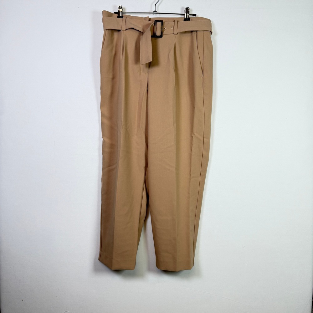 ANN TAYLOR Tan High Rise‎ Belted Tapered Ankle Trousers 8 Petite